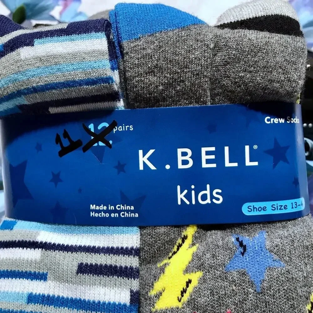 K. Bell New with Packaging 11 Pairs Crew Socks for Kids 13-4